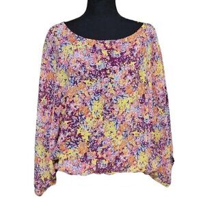 a.n.a Women’s Oversized Floral Chiffon Blouse Medium Kimono Sleeve Cropped Top